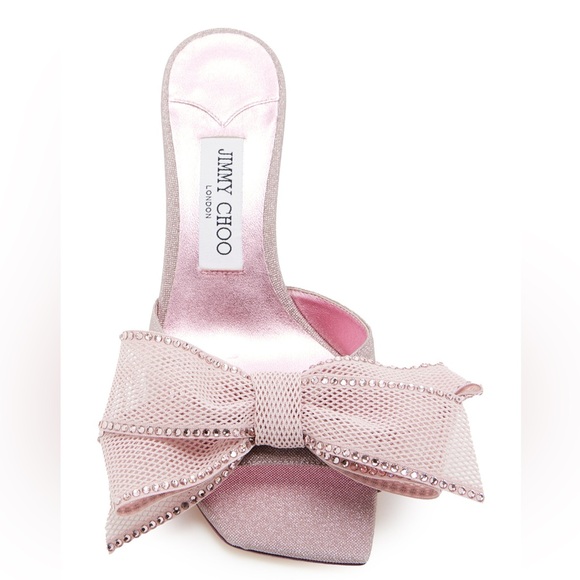 New JIMMY CHOO Jodi Bow-Embellished Glittered Mules pink - Picture 1 of 12